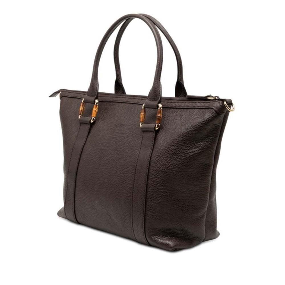 GUCCI Authentic Brown Leather Bamboo Shoulder Bag - Picture 2 of 6